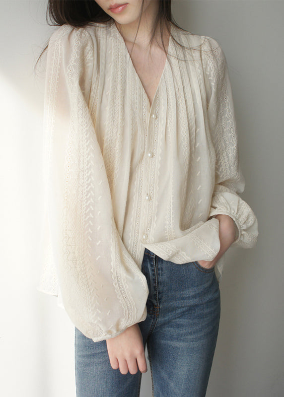 Chemise en mousseline brodée Art Abricot, manches lanternes TZ004