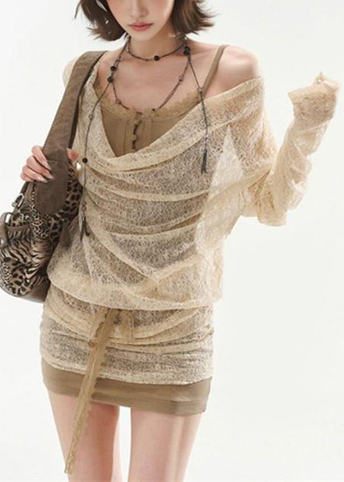 Art Apricot Dresses Up Pieces Two False Lace Mini