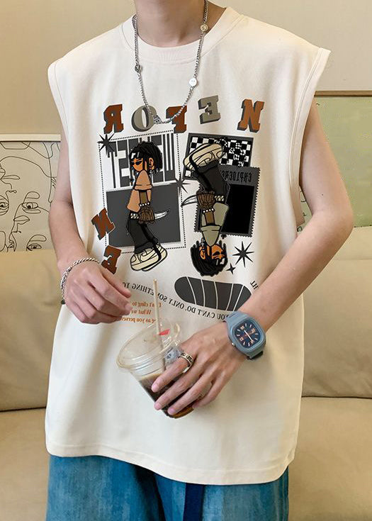 Chemise homme sans manches en coton imprimé artistique abricot T