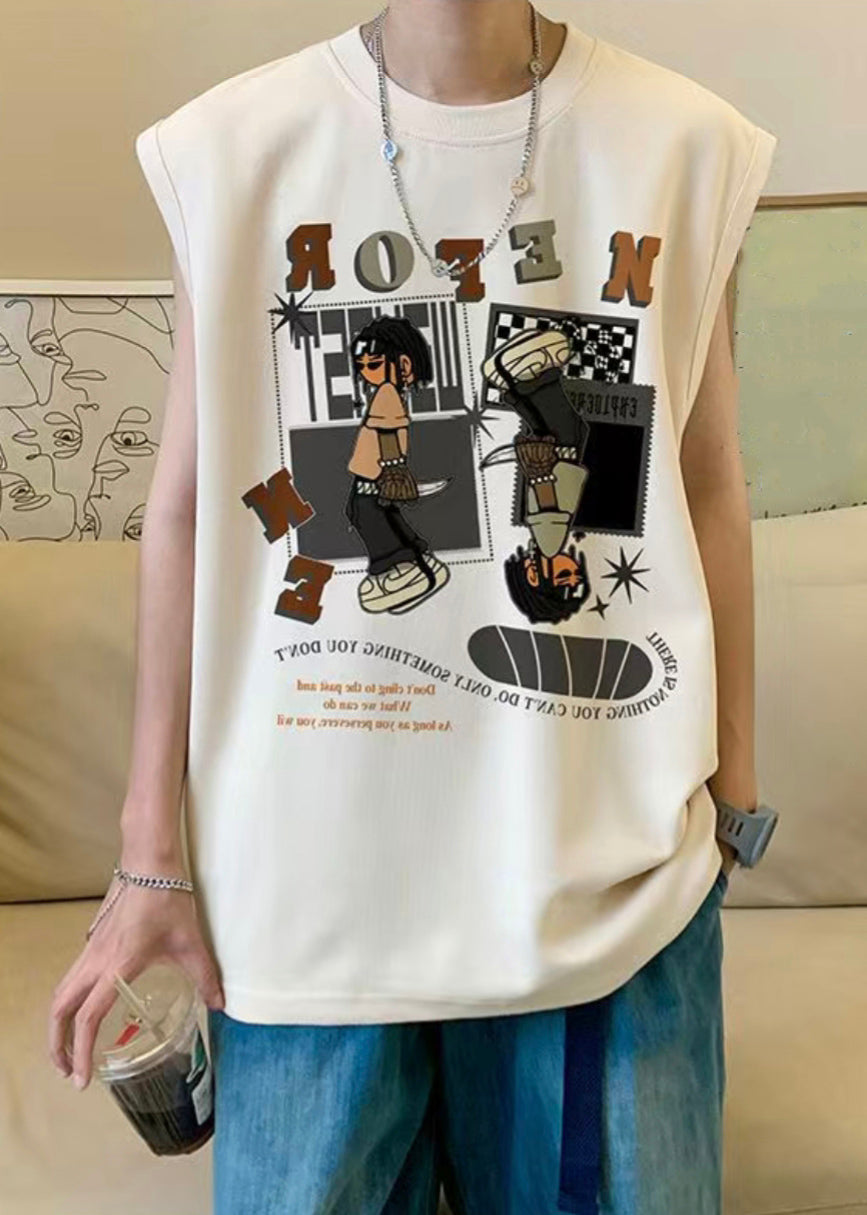 Chemise homme sans manches en coton imprimé artistique abricot T