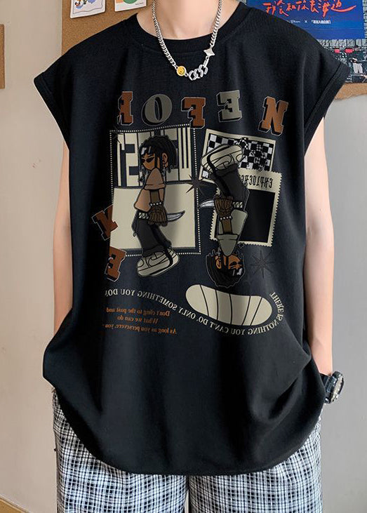 Chemise homme sans manches en coton imprimé artistique abricot T