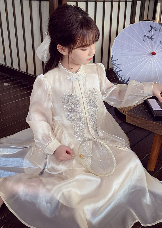 Und Seide Zwei Shirts Kinder Maxi Röcke Kunst Apricot Pailletten Knopf