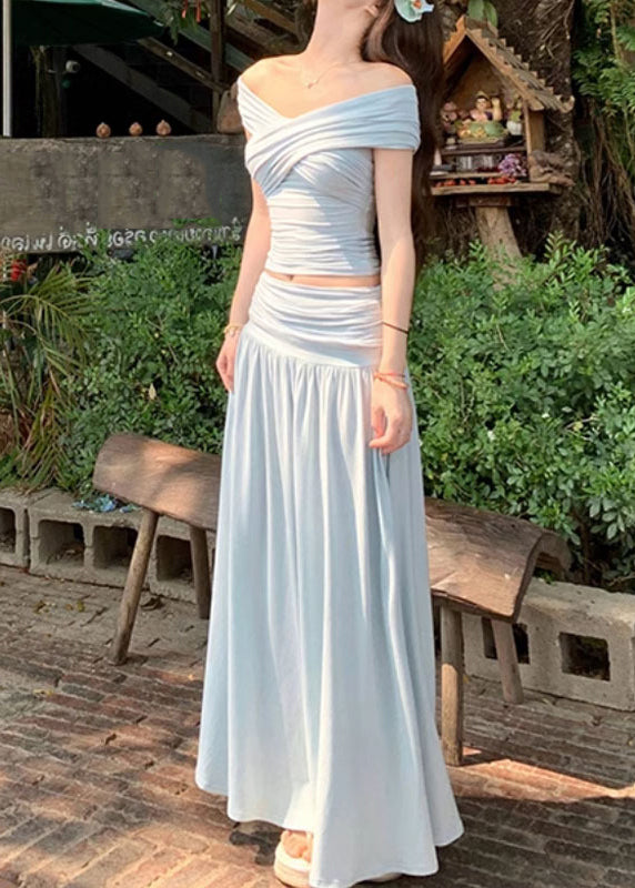 Röcke und zerknitterte Tops Sommer Baumwolle Set Art Beige Zwei Teile