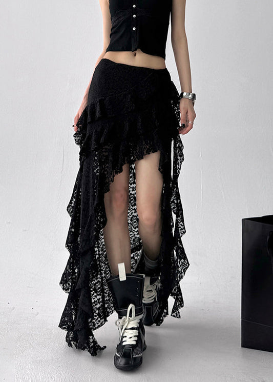 Skirt Art Waist Summer High Black Asymmetrical Lace