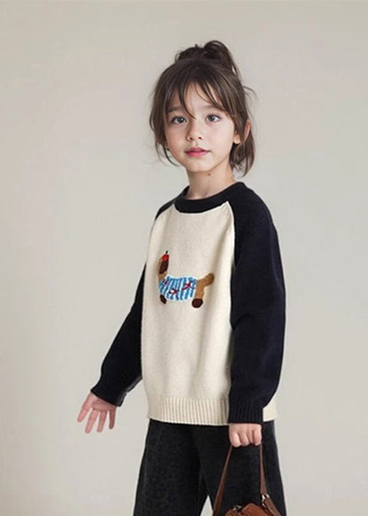 Art Black Print Thick Cotton Knit Kids Girls Sweater Spring TP044