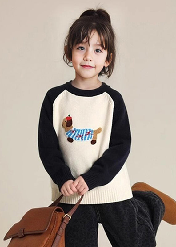 Art Black Print Thick Cotton Knit Kids Girls Sweater Spring TP044