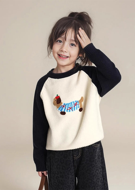 Art Black Print Thick Cotton Knit Kids Girls Sweater Spring TP044