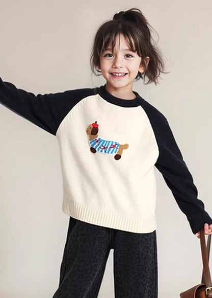 Art Black Print Thick Cotton Knit Kids Girls Sweater Spring TP044