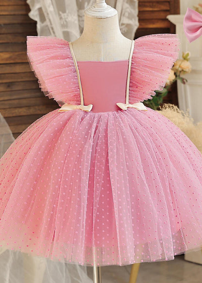 Art Black Square Collar Bow Tulle Kids Mid Dress Sleeveless EW008