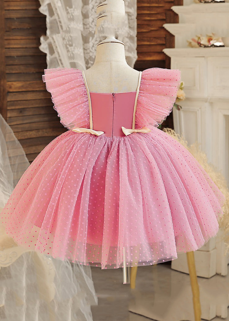 Robe mi-longue en tulle à col carré et nœud pour enfants, sans manches, noire, EW008