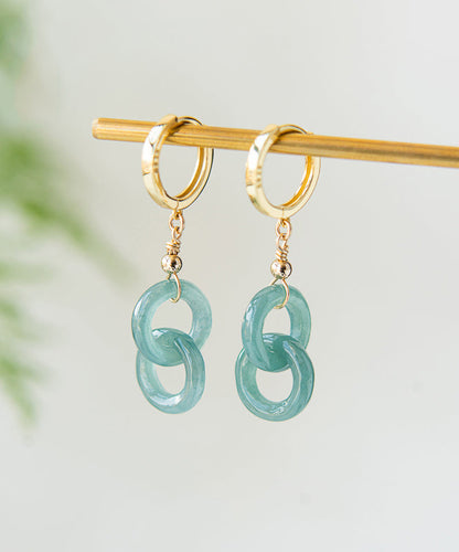 Art Blue Sterling Silver Overgild Jade Ping Buckle Drop Earrings II027