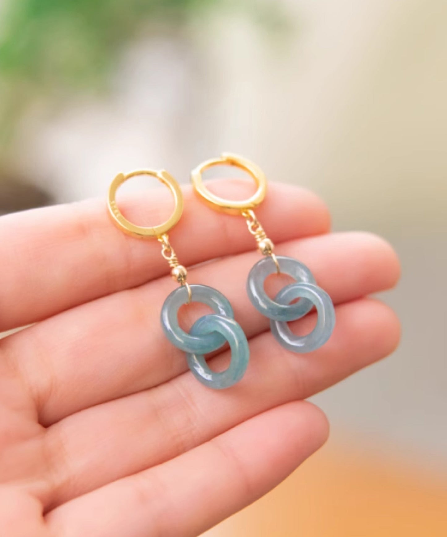 Boucles d'oreilles pendantes en argent sterling et jade surdoré Art Blue II027