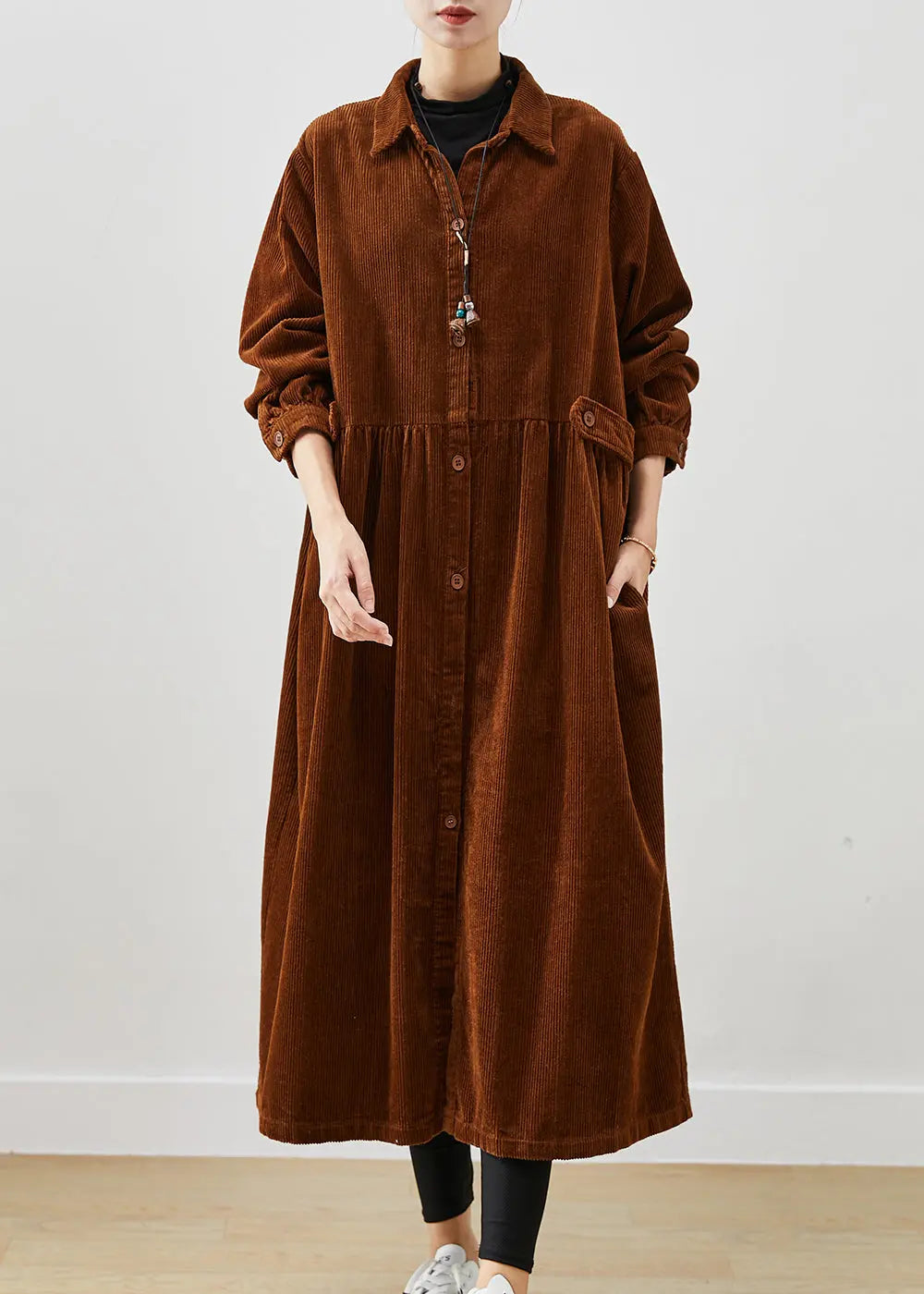 Art Brown Oversized Corduroy Trench Coats Spring Ada Fashion