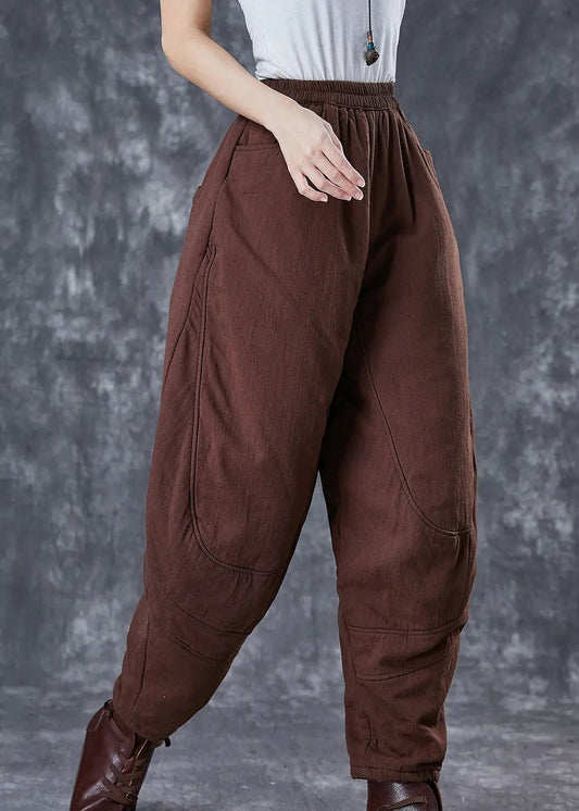 Art Chocolate Oversized Patchwork Fine Cotton Filled Harem Pants Winter Ada Fashion