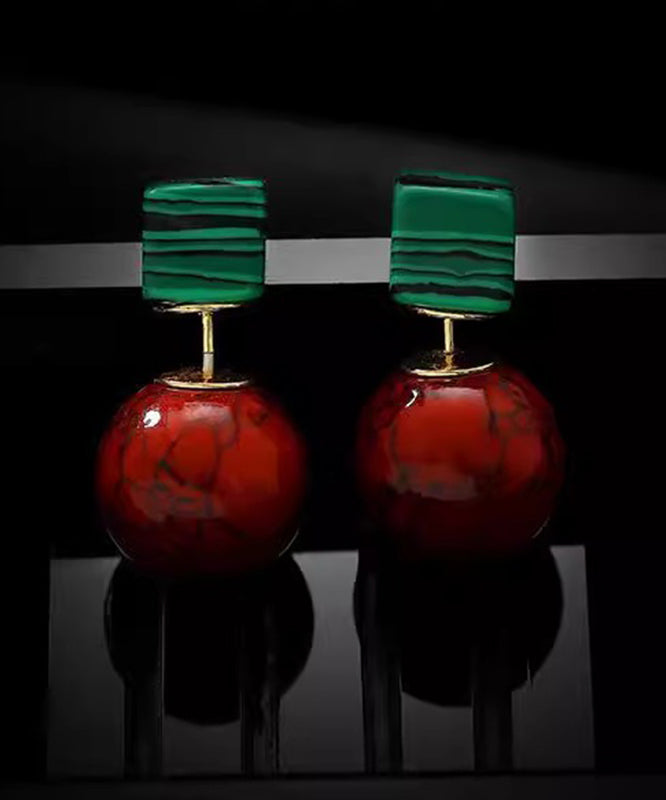 Earrings Art Colorblock Overgild Copper Gem Drop Stone