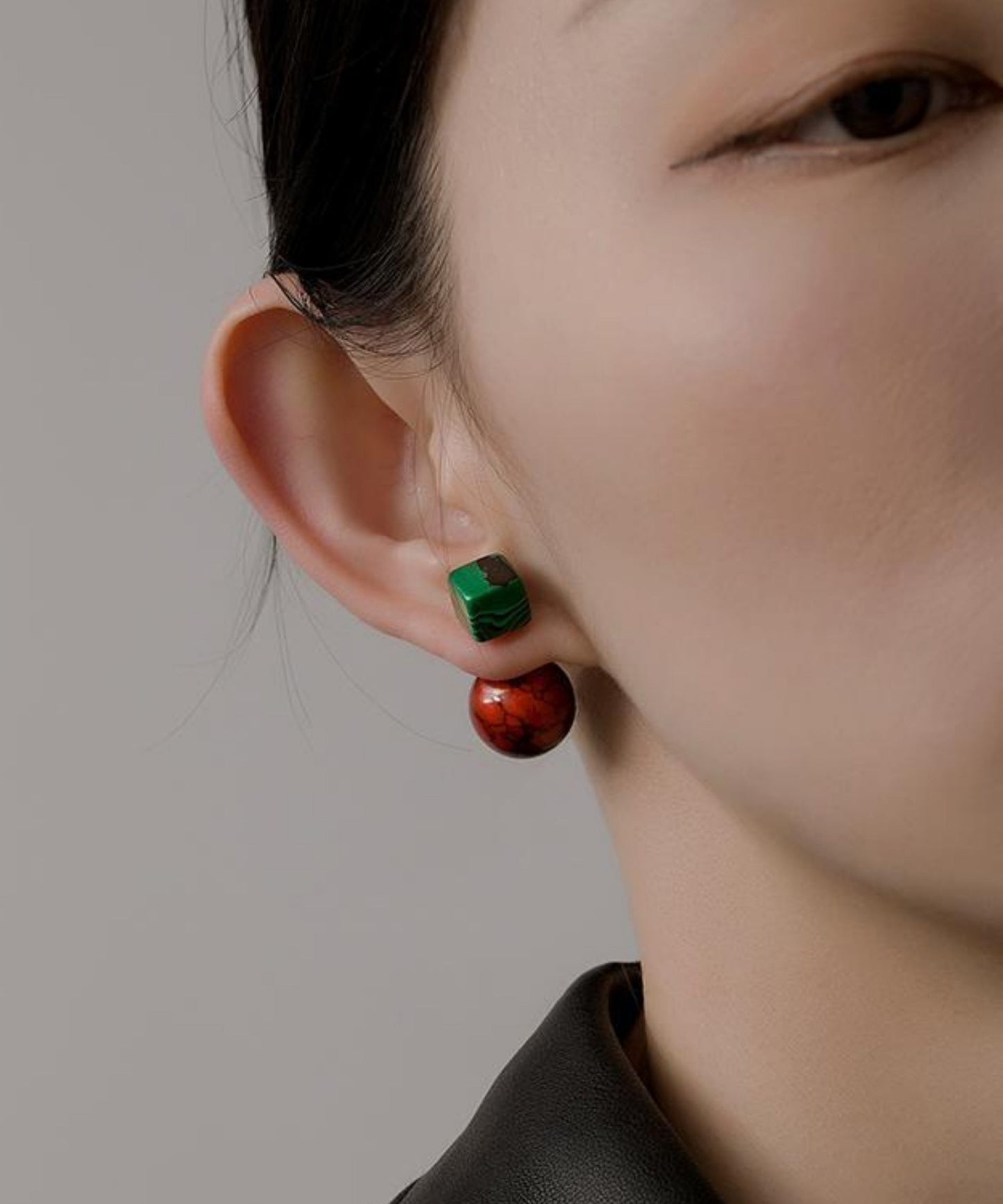 Earrings Art Colorblock Overgild Copper Gem Drop Stone