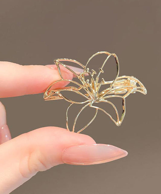 Art Gold Alloy Hollow Out Lily Flower Brooch RG010