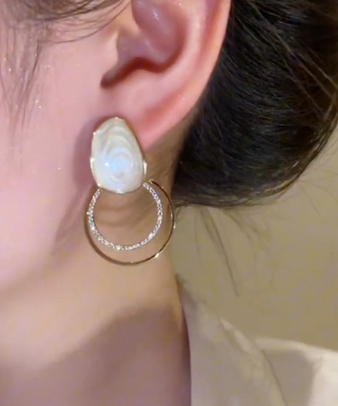 Drip Glaze Gold Copper Earrings Art Zircon Alloy Stud