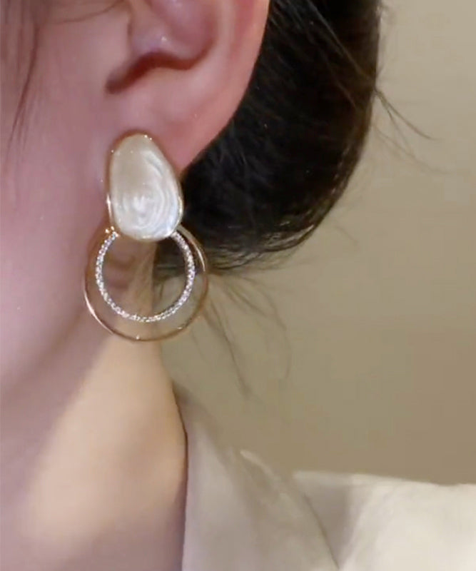 Drip Glaze Gold Copper Earrings Art Zircon Alloy Stud