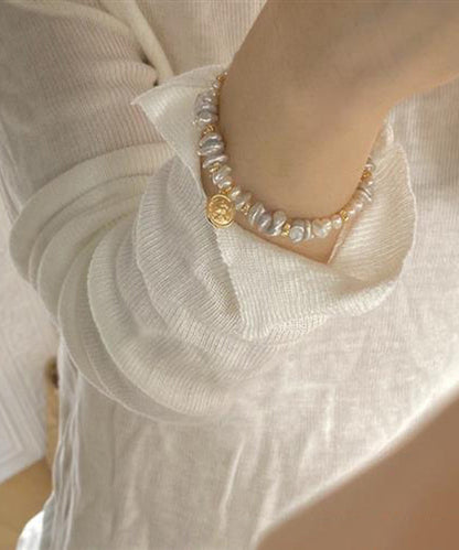 Art Gold Hand Pearl Small Bits Of Silver Charm Bracelet GH1027