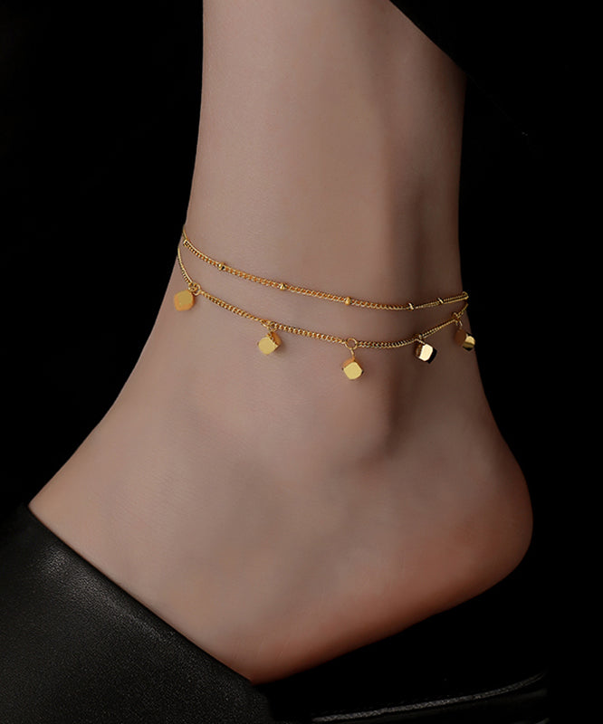 Art Gold Stainless Steel Overgild Bilayer Tassel Anklet Bracelet PO017