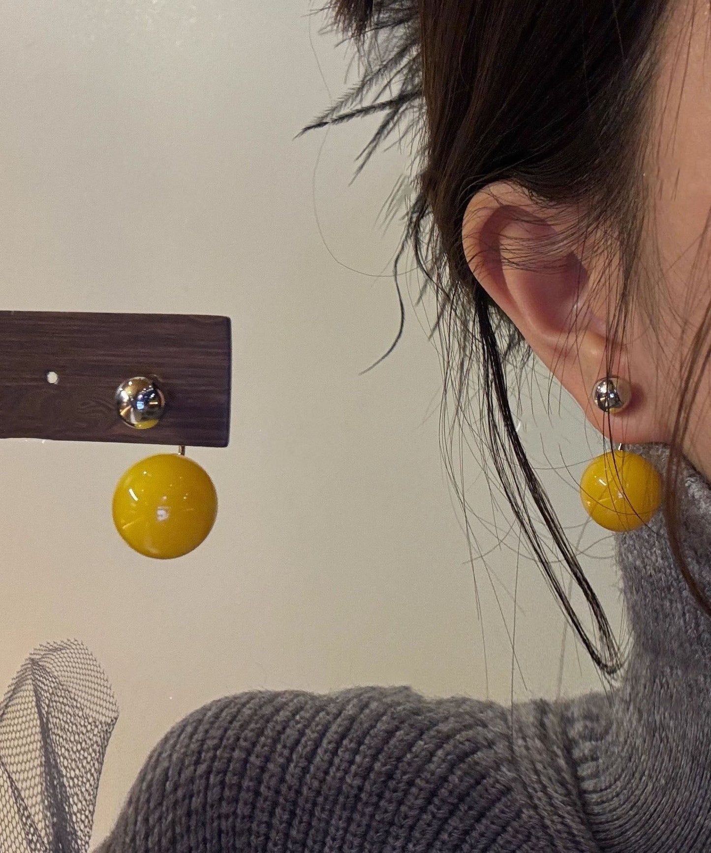 Boucles d'oreilles clous en cire Art Acrylique Vert Miel