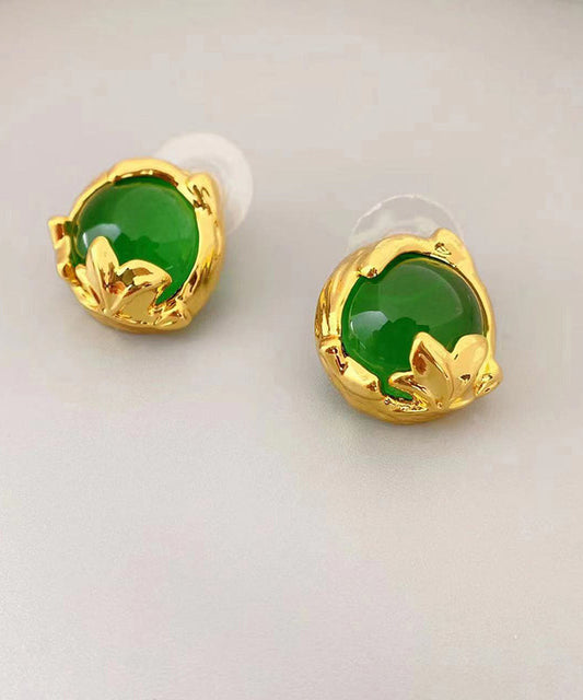 Boucles d'oreilles à tige en or 14 carats avec pierres précieuses et surdorure en cuivre vert Art DF1025