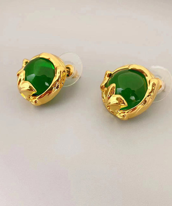 Boucles d'oreilles à tige en or 14 carats avec pierres précieuses et surdorure en cuivre vert Art DF1025