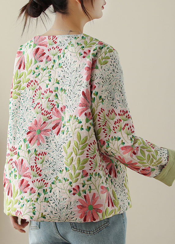 Art Green Embroidered Button Cotton Coats Fall QO032