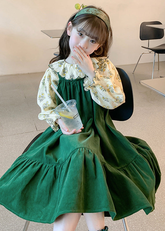 Kunst Grün Shirts Und Lange Kleid Kinder Zwei Stücke Set Frühling YE029