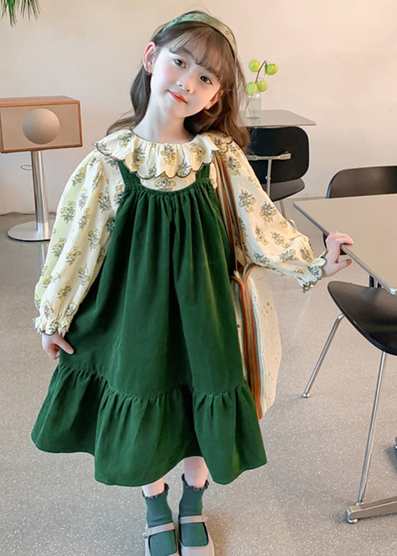 Kunst Grün Shirts Und Lange Kleid Kinder Zwei Stücke Set Frühling YE029