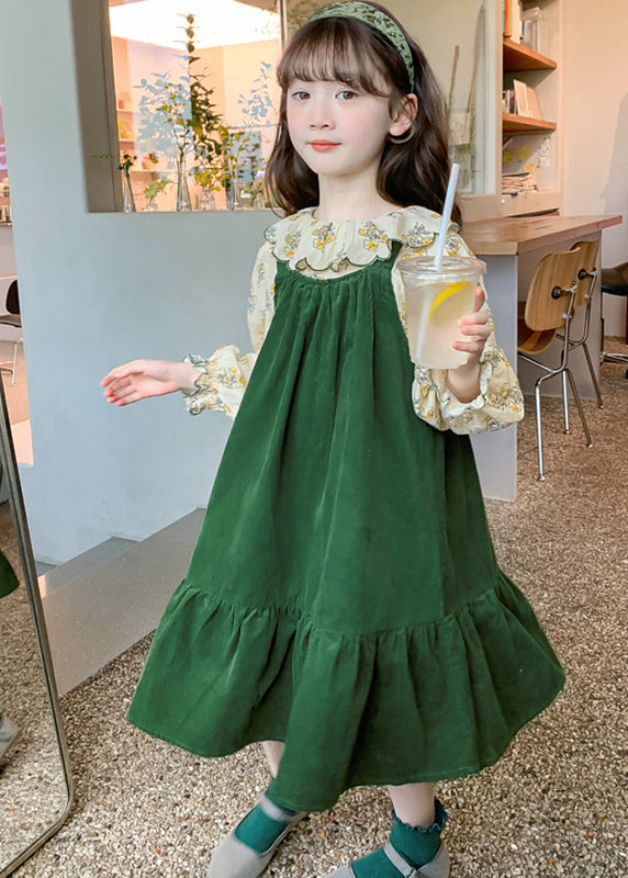 Kunst Grün Shirts Und Lange Kleid Kinder Zwei Stücke Set Frühling YE029