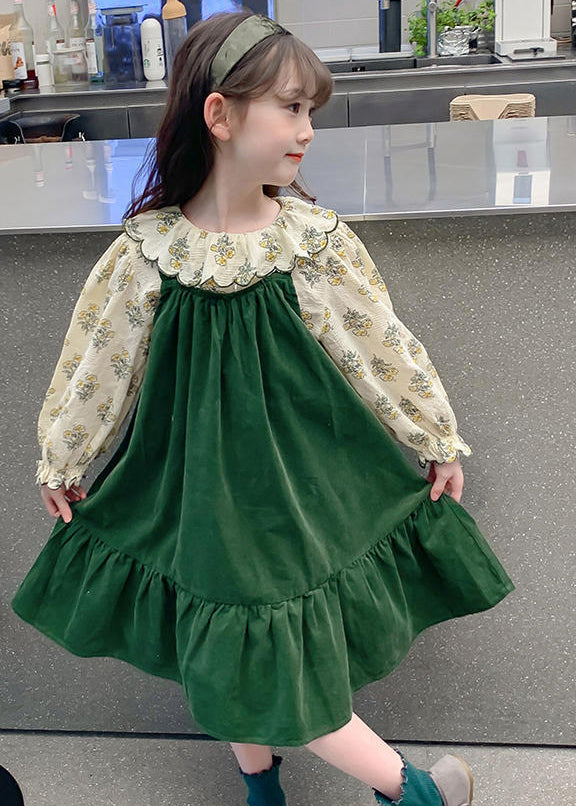 Kunst Grün Shirts Und Lange Kleid Kinder Zwei Stücke Set Frühling YE029