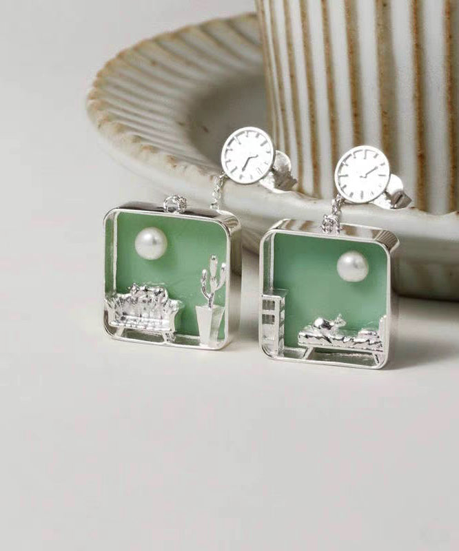 Green Earrings Sterling Coloured Art Drop Silver Glaze