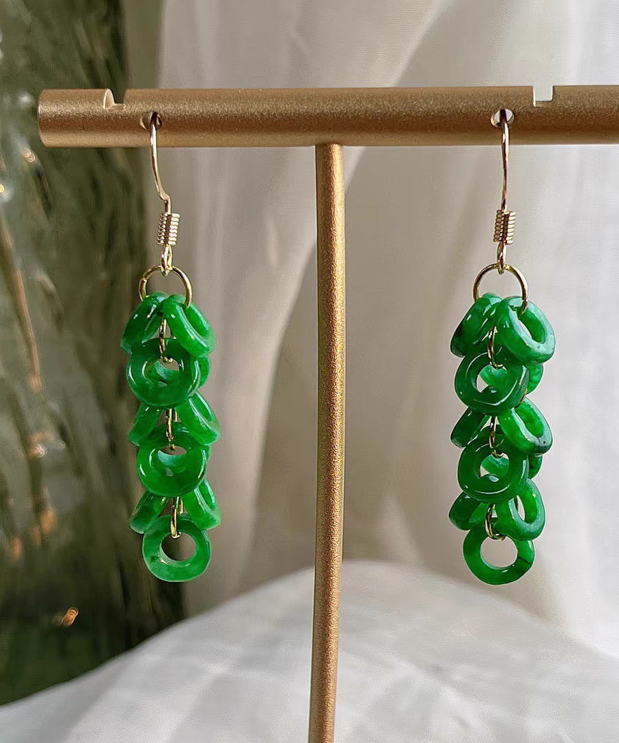 Boucles d'oreilles pendantes à pampilles en argent sterling et jade surdoré Art Green GH1061