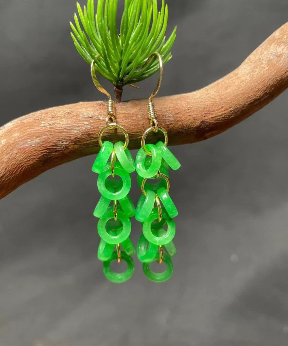 Boucles d'oreilles pendantes à pampilles en argent sterling et jade surdoré Art Green GH1061