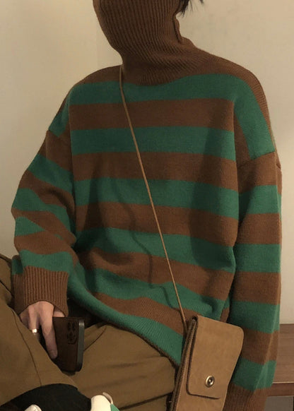 Art Green Striped Turtleneck Knit Men Sweaters Winter RJ051