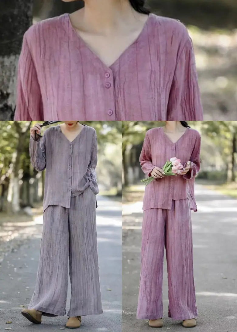 Art Grey Asymmetrical Wrinkled Linen Two Pieces Set Spring Ada Fashion