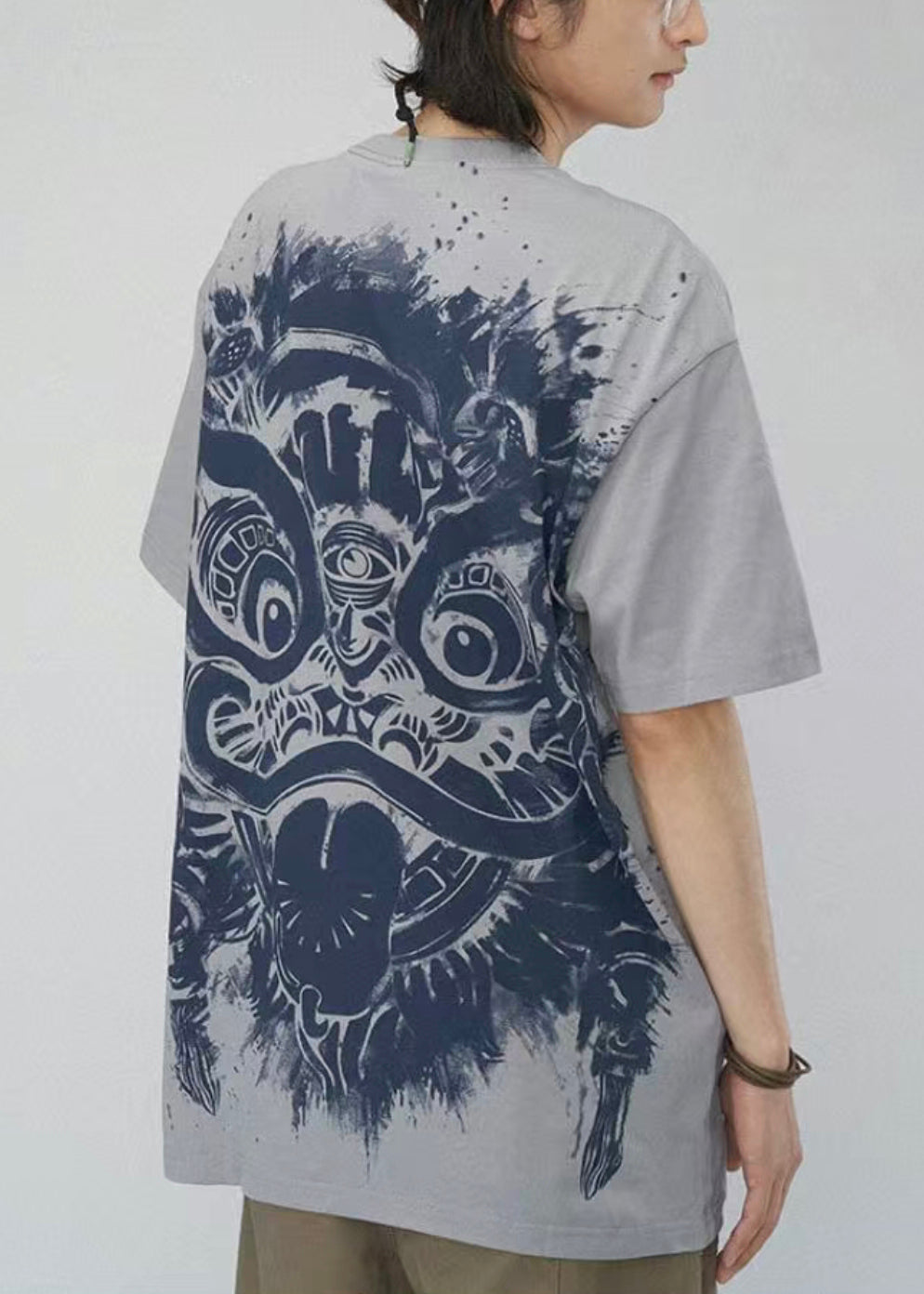 Art Grey O Neck Print Cotton Mens T Shirts Summer LK050