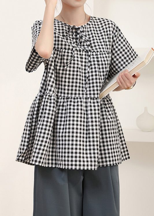 Summer Grey Shirt Plaid Cotton Art Oversized