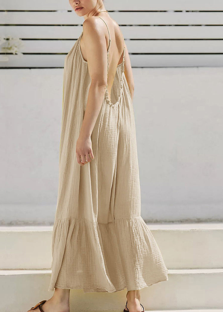 Sleeveless Khaki Dresses Long Strap Spaghetti Backless Art