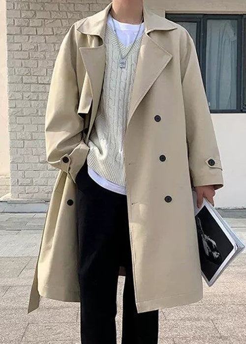Trench homme kaki en coton avec poches doubles, printemps YQ018