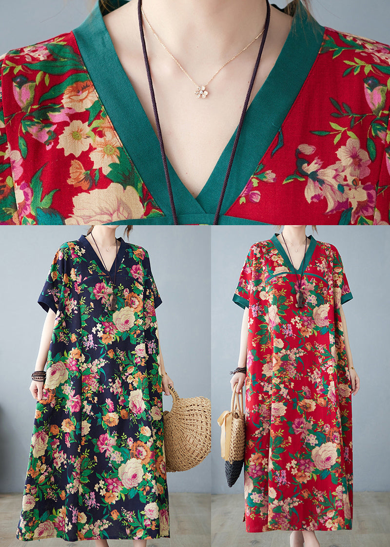 Robe d'été surdimensionnée en coton bleu marine à imprimé artistique