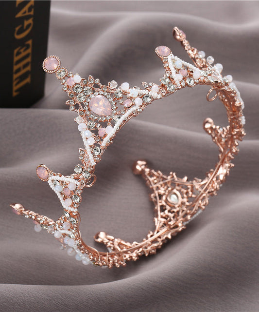 Couronne pour enfants en alliage rose avec perles en cristal de zircon incrustées IU044