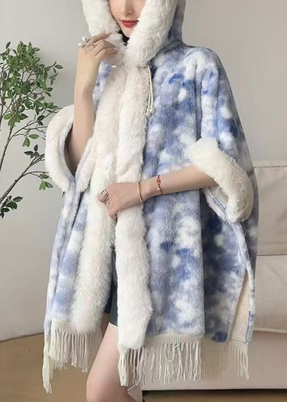 Art Pink Fur Collar Tasseled Warm Fleece Cape Coat Winter RC002