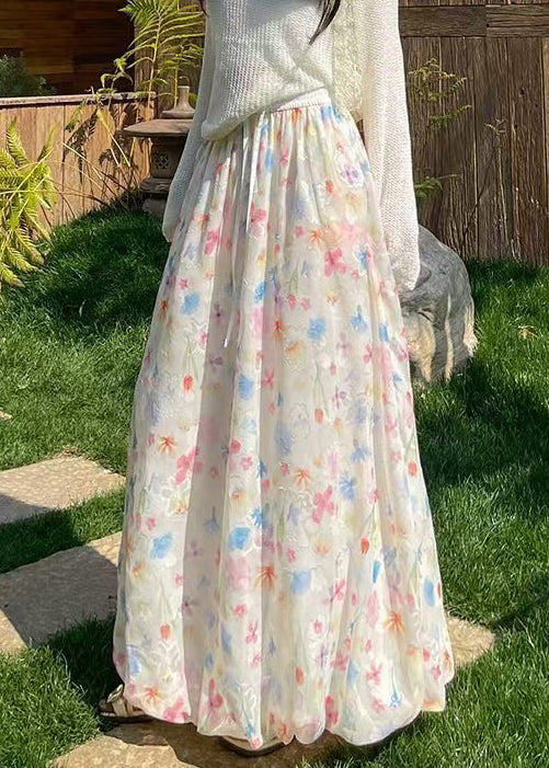 Sommer Art Chiffon Print Taille elastische Röcke bis Spitze