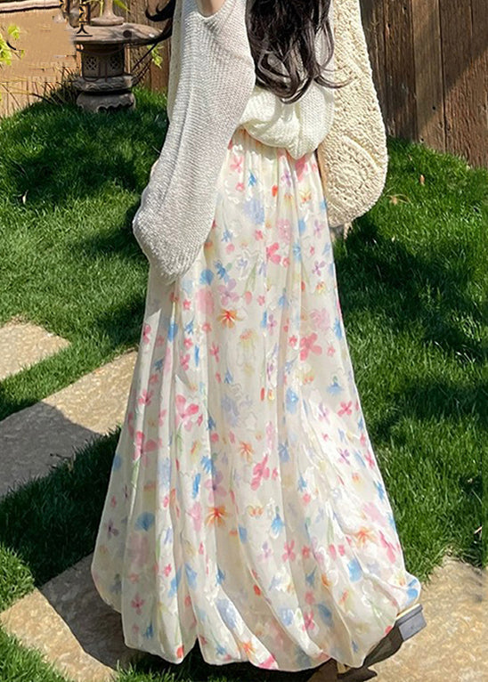 Sommer Art Chiffon Print Taille elastische Röcke bis Spitze