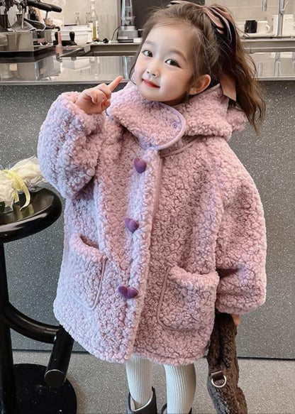 Art Purple Patchwork Pockets Faux Fur Girls Hoodie Long Coat Winter WL033