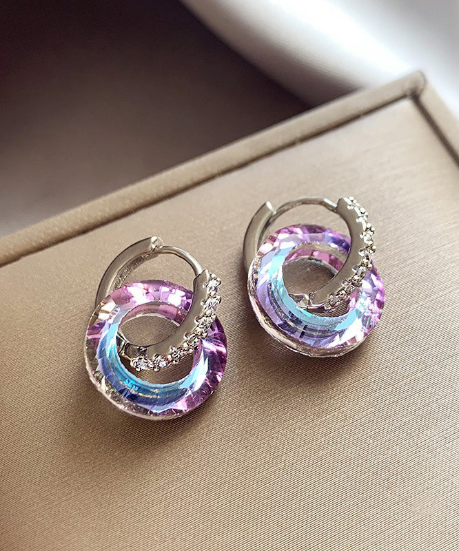 Art Rainbow Copper Alloy Zircon Circle Hoop Earrings WZ004