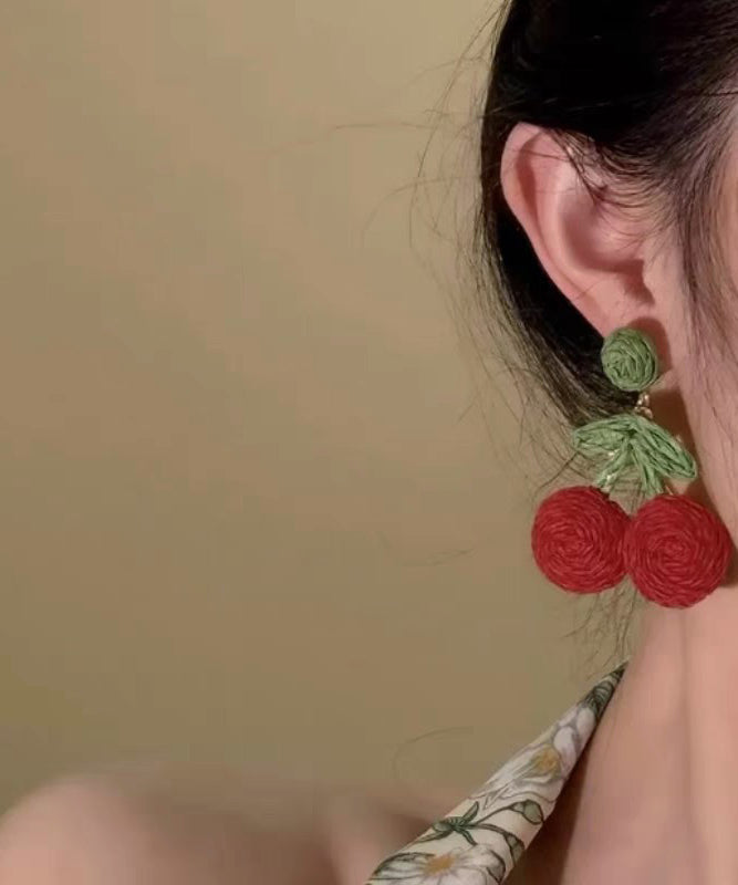 Boucle d'oreille Art Tissage Alliage Fraise Rouge Goutte